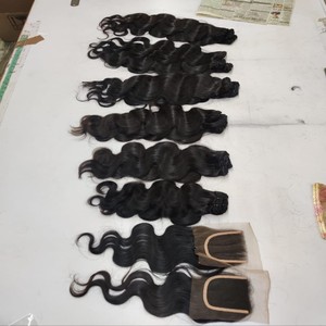 100% naturel non transformé indien corps vague non-remy cheveux cuticule aligné fermeture frontale Machine trame faisceaux 10 "-40" longueur cheveux - Product Image 4