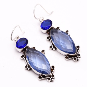 Boucles d'oreilles pendantes ethniques populaires en alliage de cuivre plaqué argent, avec topaze et quartz, en forme de cœur, par un fabricant de confiance - Product Image 3