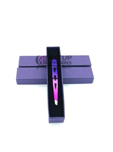 Pinzas profesionales para extensiones de cejas con revestimiento de papel púrpura-Rosa, venta al por mayor, herramienta de belleza con logotipo personalizado de Punta plateada de acero inoxidable - Product Image 4