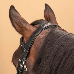 <b>Padded</b> Non-Slip PVC Noseband for Riding <b>Smartly</b> Fitted Horse and Leather French Bridle with Black Rhinestone - Product Image 3