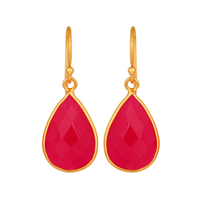 Bezel-Set Pear Cut Pink Chalcedony Gemstone <b>Dangle</b> <b>Earrings</b> 14k Gold Plated Sterling <b>Silver</b> Drop <b>Earring</b> Jewelry Wholesaler - Product Image 1