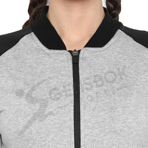 Veste de sport et yoga en molleton tricoté respirant haute performance pour femme, ultra-extensible, avec fermeture éclair intégrale et doublure matelassée grise – Vente en gros - Product Image 6