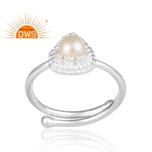 Cabochon de perles en argent Sterling pour femme, bague en pierres précieuses, perles empilables, ajustable - Product Image 2