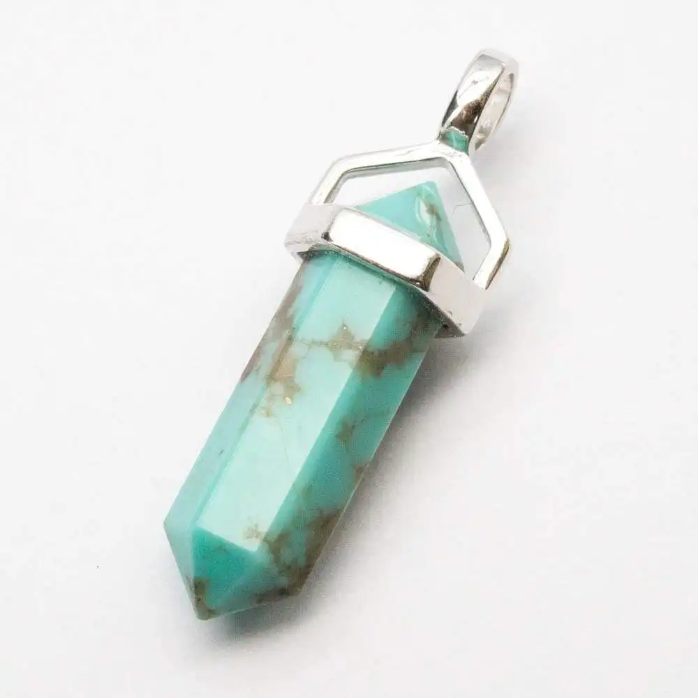 Jewelry Classic Healing Gift 925 Silver Gemstone 6x20mm Natural Turquoise Double Point Pendant
