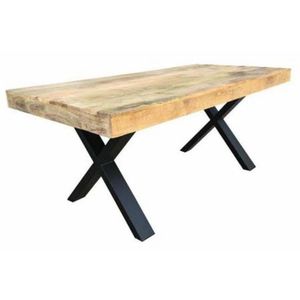 Table à manger en bois réglable de style industriel moderne, fabriquée à la main, en métal, pour villa, appartement, 6 places - Product Image 1