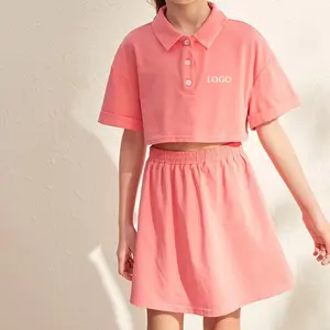 两件套女童服装时尚短裤套装/批发夏季女童儿童服装/女童实心t恤和裙子套装