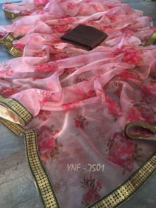 Saree de organza pesada con hilo blanco para mujer, punto de cadena, trabajo para saris/Saree Sexy indio con blusa reada/Diseño de doble Color - Product Image 5