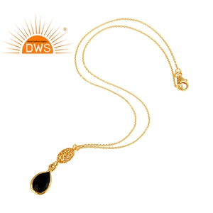 Collier avec pendentif en pierre précieuse d'onyx noir, pendentif en or jaune et en argent Sterling 18k, vente en gros, bijoux, 10 pièces - Product Image 2