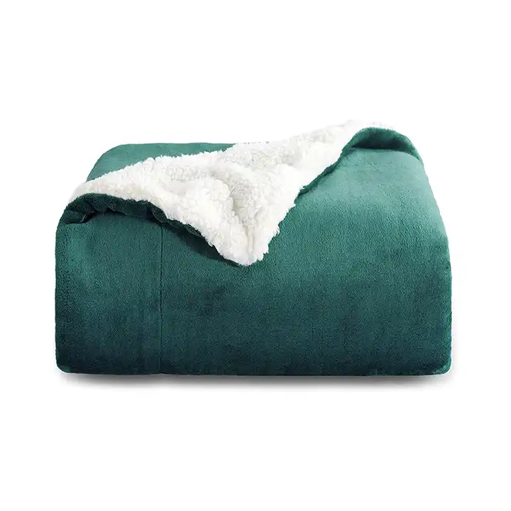 Source Green Color Customized Sherpa Fleece Throw Blanket for