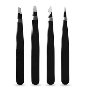 4 pinzas para cejas de acero inoxidable con recubrimiento de polvo negro inclinado OEM etiqueta privada con bolsa - Product Image 2