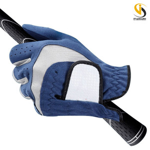 Vente chaude Gants De Golf En Cuir Véritable Bleu Fibre Souple Respirant Léger Protection UV Antidérapant Gauche/Droite Main pour Hommes - Product Image 4