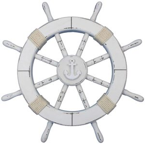 Rueda de barco decorativa blanca rústica náutica antigua decorativa con ancla 18 "para decoración y regalo Calvin Handicraft - Product Image 5