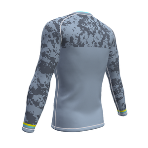 Men's Long Sleeve Rash Guard Compression Shirt Gray Digital <b>Camo</b> Print Quick Dry Sport <b>Top</b> Full Sleeve Workout Wear - Product Image 3