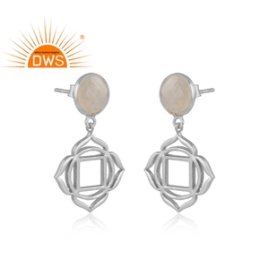 Holy Root-pendiente de Chakra en plata sólida con piedra lunar de arcoíris, Pendientes colgantes de piedras preciosas, joyería al por mayor - Product Image 2