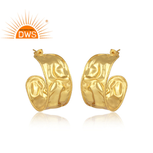 Plain Gold Plated 925 Sterling Silver Round Hoop Casual <b>Handmade</b> <b>Earrings</b> Jewelry Wholesaler - Product Image 2