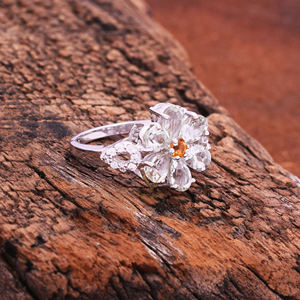 แหวนดอกไม้โรแมนติกล่าสุด925พลอยอเมทิสต์ซิทรีนสีเขียวชุบโรเดียมเงิน - Product Image 2