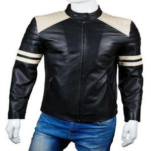 White & Black <b>Leather</b> Motorbike <b>Leather</b> <b>Jacket</b> - Product Image 5