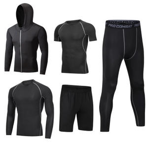 Wholesale Compression Pants Shirt Top Long Sleeve Jacket Set Suit Face Cover Gym Fitness Sets 5Pcs Men's Workout Clothes - Product Image 3