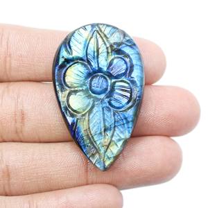 Naturel Bleu Flashy Labradorite Cabochon Mughal Art Sculpture Poire Forme Lâche Pierre Précieuse Taille 42X26 - Product Image 6