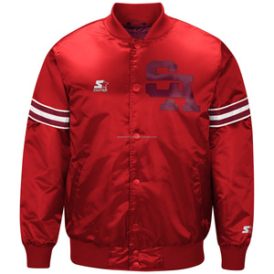 Chaqueta bomber de satén negra ligera personalizada estilo universitario de poliéster y nailon con forro acolchado y dobladillo acanalado cortavientos - Product Image 1