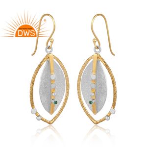 Boucles d'oreilles pendantes en laiton de designer avec zircon vert naturel, bijoux pour femmes, cadeau pour elle - Product Image 2