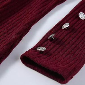 Elegant Women's Solid Color Bell Sleeve <b>Cardigan</b> Polyester Fabric Contrast Collar Lightweight Perfect for Spring/Fall & Winter - Product Image 4