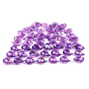Piedra preciosa calibrada con forma de pera de 7x5mm, amatista púrpura Natural, piedra calibra suelta con tasa de venta al por mayor, joyería de piedra de alta calidad