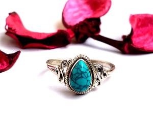 Vente chaude 925 Sterling Silver Boho Ring Bijoux en pierre de Turquoise faits à la main avec incrustation de réglage de lunette - Product Image 3