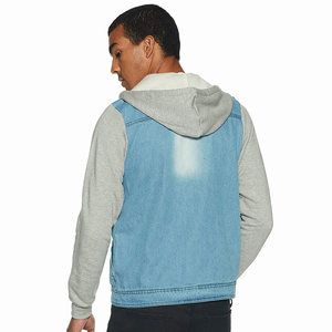 Veste en jean denim bleu à broderie personnalisée à la mode pour hommes grande taille décor d'hiver en fourrure capuche col fermeture à glissière - Product Image 2