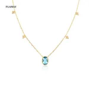 FUAMAY-collar con colgante De Plata De Oro y zafiro azul para mujer