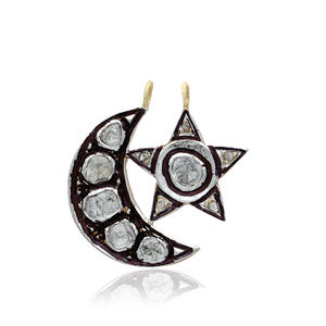 Pendentif en verfeuilles jaunes 925 en argent, pois, diamant de styliste, étoile, lune, breloque, bijoux de noël, vente en gros - Product Image 1