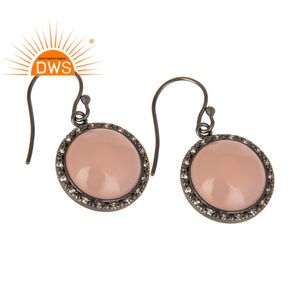 ธรรมชาติรอบตัดกุหลาบ Chalcedony และสีขาวบุษราคัมพลอยลดลงเครื่องประดับต่างหูโรเดียมสีดำ925เครื่องประดับเงินสเตอร์ลิง - Product Image 2