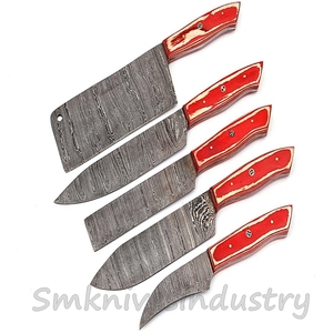 05 Pieces Hand Made Damascus Kitchen Chef Knives set with leather sheath <b>kit</b> <b>bag</b> (Smk1919) - Product Image 5