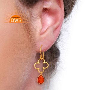 สีแดงนิลพลอยดอกไม้ออกแบบเครื่องประดับต่างหูผู้ผลิตชุบทอง925เงินห้อยต่างหูเครื่องประดับผู้ค้าส่ง - Product Image 3