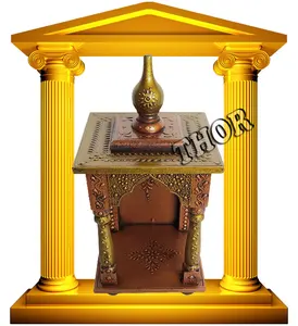 Wood Mandir Pooja Room Handicrafts Golden Polished Temple Pooja Ghar Office Decor Gift