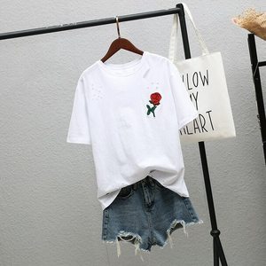 Women's Summer Casual Eco-Friendly T-Shirt with Hole <b>Appliques</b> High Quality Customizable Colors & Sizes - Product Image 5
