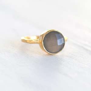 Anillo de plata de ley 92,5 con piedra lunar gris Natural, forma redonda de esmalte de oro, joyería para mujeres - Product Image 3