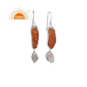 Wostu — boucles d'oreilles pendantes en cornaline, bijoux authentiques, pierre de lune arc-en-ciel, en argent Sterling 925 - Product Image 1