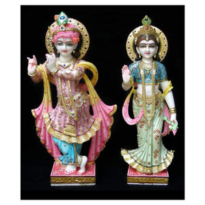 Diseño Creativo hecho a mano, mármol blanco puro de Vietnam, Dios colorido y Diosa Radha Krishna, Murti de pie - Product Image 1
