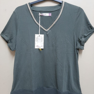 T-shirts décontractés à manches courtes en coton 100% de haute qualité pour femmes, col en V, tricotés, été 2020, teint en pièce, lot en stock - Product Image 1