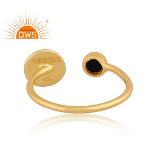 Designer Handmade 925 Sterling Silver 18K Gold Plated Natural Black Onyx Gemstone <b>Adjustable</b> <b>Ring</b> Jewelry Manufacturer - Product Image 4