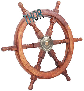 Wooden <b>Ship</b> Steering <b>Wheel</b> 24" <b>Ship</b> <b>Wheel</b> Pirate Wooden Brass Hub Handcrafted Brown Wooden <b>Ship</b> <b>Wheel</b> Wall Decor - Product Image 4
