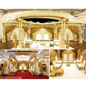 Mandap en bois sculpté à la main élégant pour mariage, ensemble de mandap en bois indien Triveni, mandap traditionnel gujarati à trois piliers en bois, États-Unis - Product Image 1
