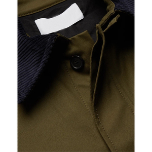 Chaqueta Bomber de pana y cuero para hombre, con Logo personalizado, de sarga de algodón recortada, con botones y bolsillos, venta al por mayor - Product Image 2