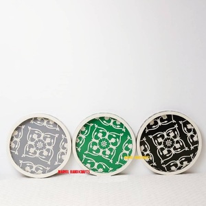 Colored Mother of Pearl Inlay Wooden Serving Tray Set | Luxury Ramadan <b>Eid</b> Decor Tray | Arabic Home Decor <b>Gift</b> Giveaway Tray - Product Image 1