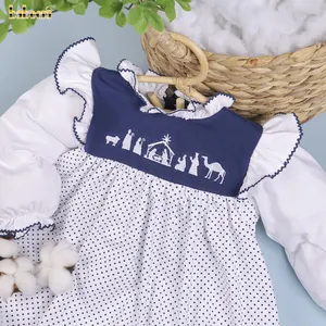 Nativity scene embroidery girl ruffle dress OEM ODM kids smock dress customized embroidery wholesale manufacturer - BB2741