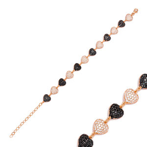 Black and White Heart <b>Charm</b> <b>Bracelet</b> Handmade Wholesale Turkish 925 Sterling <b>Silver</b> Jewelry - Product Image 6