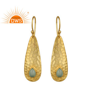 Hammer Texture Silver Gold Plated Dangle Earrings Suppliers Aqua Chalcedony Gemstone Earrings Jewelry - Product Image 1