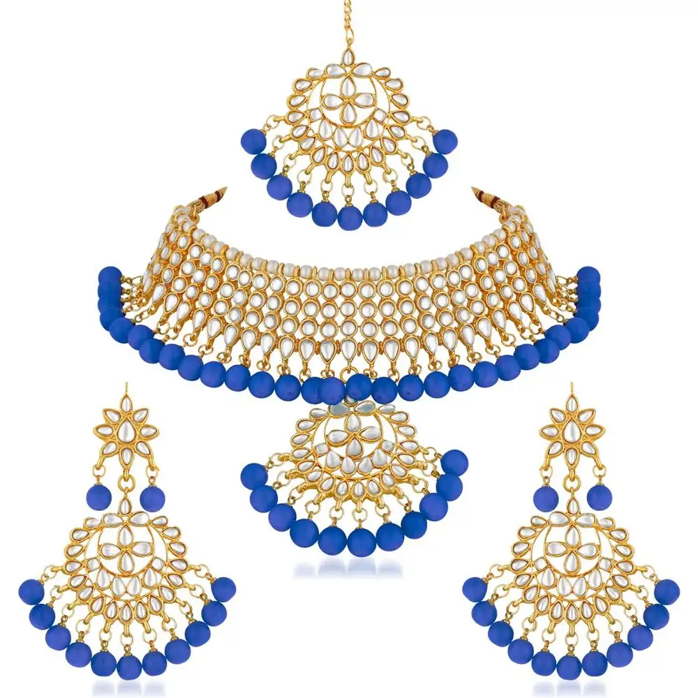 مجوهرات على شكل قلادة كوندان للبيع بالجملة مجوهرات عصرية مصنوعة من الخرز صناعة يدوية هندية صناعية مصنوعة من الخرز
