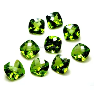 Cushion Shape Dark Green Peridot Checker Faceted Cut Natural Gemstones Bulk LOT Price Per Carat Cushion Shape Peridot